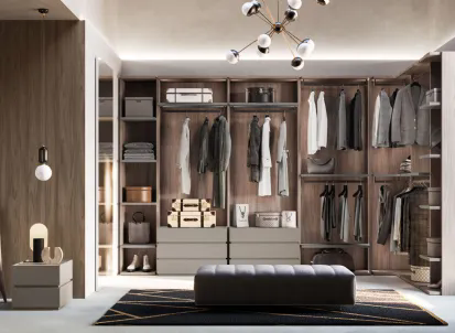 Cabina Armadio moderna Flexi in laccato opaco titanio e materico noce di Orme