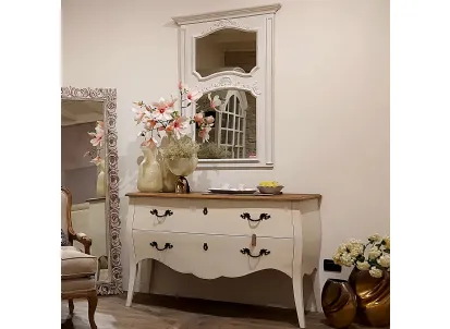 Specchio rettangolare Afrodite in agglomerato intagliato finitura White vintage, lavorato a mano di Dialma Brown