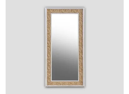 Specchio rettangolare intagliato Giunone in agglomerato, finitura White Vintage con inserto decorato, lavorato a mano di Dialma Brown