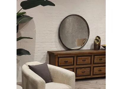 Specchio tondo con cornice in metallo finitura brunita con profilo color Antique Gold Kreusa di Dialma Brown