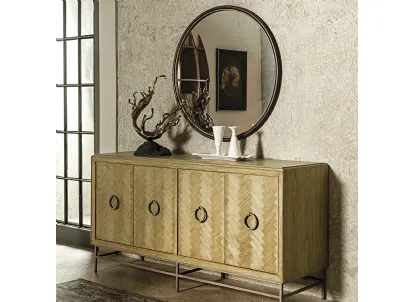 Specchio tondo Selene con cornice in metallo finitura brunita con profilo color Antique Gold di Dialma Brown