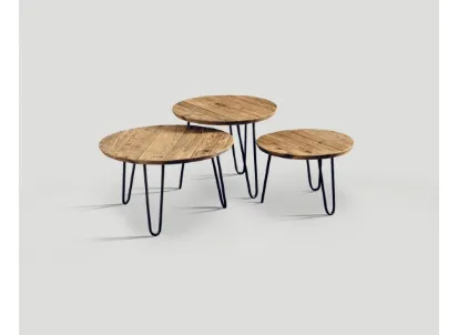 Tavolini DB003562 3pz struttura metallo dop legno vecchio riciclato di Dialma Brown