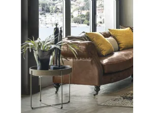 Tavolino rotondo Brizo con top in legno e base in metallo di Dialma Brown