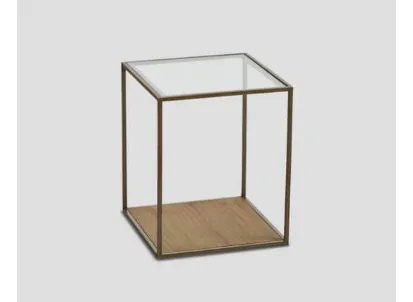 Tavolino DB006069 ferro brunito top vetro base legno mindi di Dialma Brown
