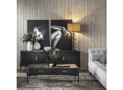 Tavolino rettangolare Mika in legno con base in metallo di Dialma Brown