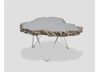 Tavolino salotto DB006117 metallo nickel top pietra lamina acciaio di Dialma Brown