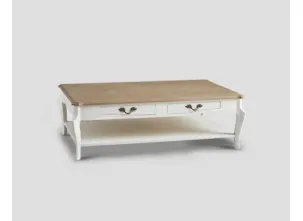 Tavolino da salotto Gea con top in massello di Rovere finitura naturale spazzolata e base laccata bianco vintage di Dialma Brown