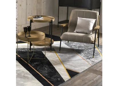 Tavolino tondo Viki in legno con finiture in paglia di Vienna e base in metallo di Dialma Brown