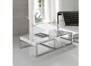 Tavolino Up con top in marmo e struttura in tubo di acciaio cromato di Alivar