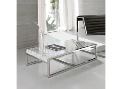 Tavolino Up con top in marmo e struttura in tubo di acciaio cromato di Alivar