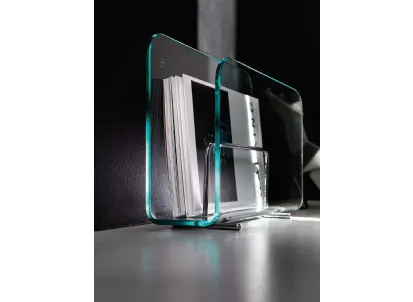 Portariviste in vetro trasparente curvato con appoggi in acciaio cromato Vogue di Fiam