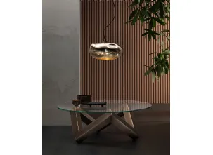 Tavolino Zen con top in cristallo e base in rovere tinto ottone di Riflessi