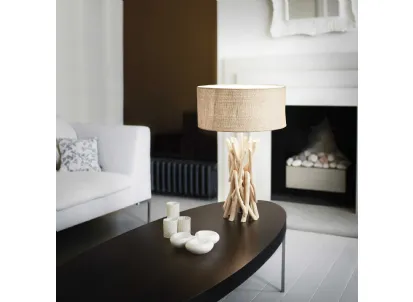 Lampada da tavolo Driftwood con struttura formata da rami di legno naturale con diffusore rivestito in tessuto di Ideal Lux