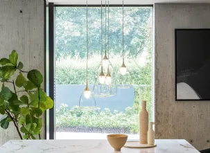 Lampada a sospensione in vetro pyrex e stelo metallico Gocce di Bonaldo