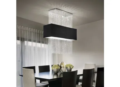 Lampada a sospensione Phoenix con paralume rivestito in tessuto ed elementi decorativi con catene di ottagoni in cristallo molato di Ideal Lux