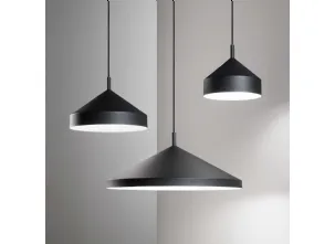 Lampada a sospensione Yurta n metallo verniciato nero con interno bianco di Ideal Lux