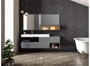 Mobile da Bagno sospeso in laccato metallico piombo Lapis 05 di Birex