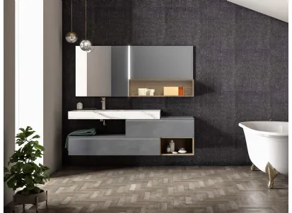 Mobile da Bagno sospeso in laccato metallico piombo Lapis 05 di Birex