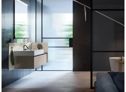 Mobile da Bagno sospeso Deep 01 in laccato metallico nichel di Birex