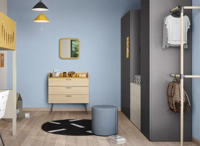 Cameretta a soppalco con scrivania Kids space 13 in melaminico di Nidi