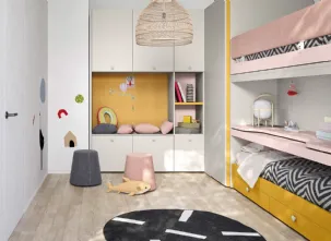 Cameretta con letti a casello e scrivania estraibile Kids space 15 di Nidi