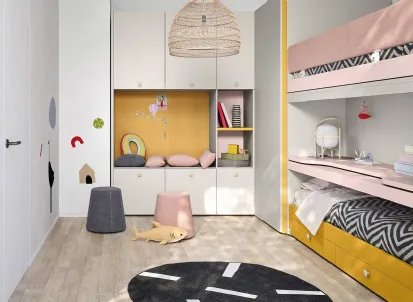 Cameretta con letti a casello e scrivania estraibile Kids space 15 di Nidi