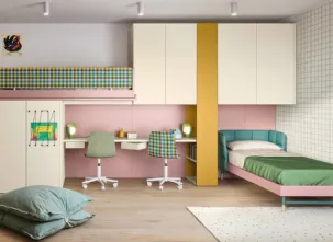 Cameretta a soppalco con scrivania Kids space 16 in melaminico di Nidi