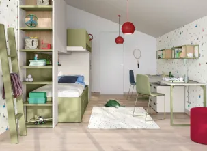 Cameretta a soppalco con scrivania Kids space 17 in melaminico di Nidi