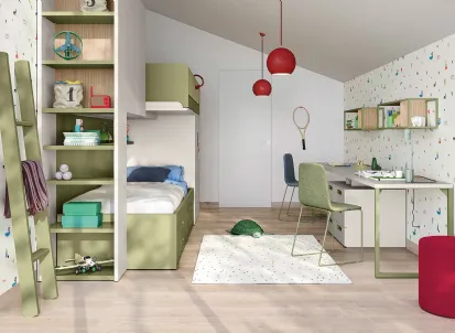 Cameretta a soppalco con scrivania Kids space 17 in melaminico di Nidi