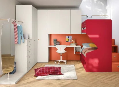 Cameretta a soppalco con scrivania Kids space 18 in melaminico di Nidi