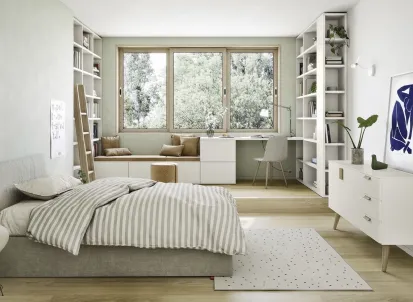 Cameretta componibile con scrivania e 2 librerie a muro Next space 01 di Nidi