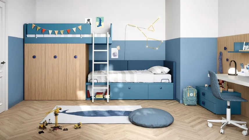 Cameretta a soppalco Kids space 12 in melaminico di Nidi