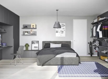Cameretta a ponte con letto matrimoniale in tessuto e scrivania Next space 13 di Nidi