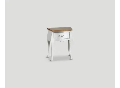 Comodino Alkiba realizzato in legno laccato Bianco vissuto con top in legno massello di Rovere naturale di Dialma Brown