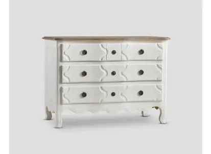 Comò Alicante in legno laccato Bianco vissuto e top in legno massello di Rovere naturale di Dialma Brown