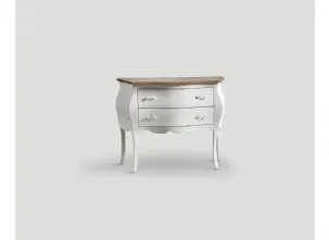 Comò sagomato Edmond realizzato in legno laccato Bianco vissuto con top in legno massello di Rovere naturale di Dialma Brown