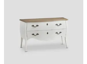 Comò sagomato Funcial realizzato in legno laccato Bianco vissuto con top in legno massello di Rovere naturale di Dialma Brown