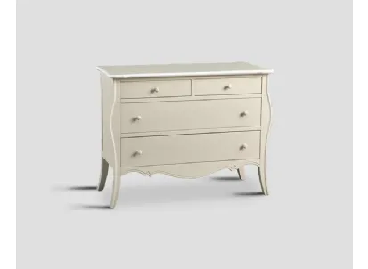 Comò Jacob realizzato in legno stratificato e legno massello laccato color crema con rifiniture bianche di Dialma Brown