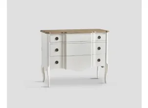 Comò sagomato Mathias realizzato in legno laccato Bianco vissuto con top in legno massello di Rovere naturale di Dialma Brown