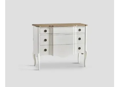 Comò sagomato Mathias realizzato in legno laccato Bianco vissuto con top in legno massello di Rovere naturale di Dialma Brown