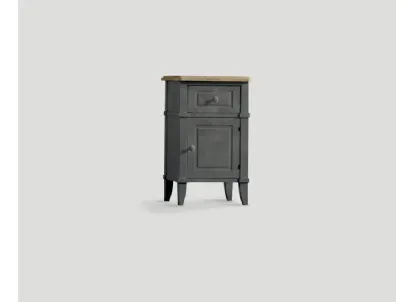Comodino Sarin realizzato in legno laccato Nero vissuto con top in legno di Rovere naturale di Dialma Brown