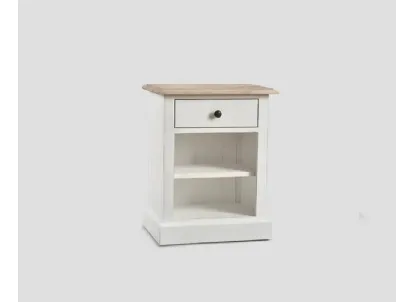 Comodino Shara realizzato in legno laccato Bianco vissuto con top in legno naturale di Dialma Brown