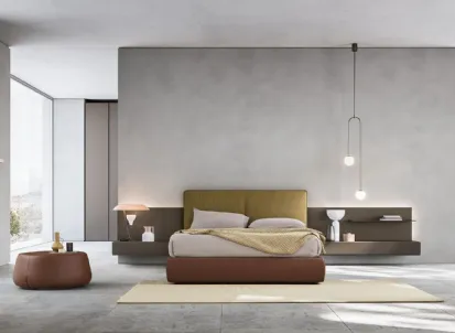 Letto in tessuto con boiserie Suite System 2 di Alf Da Frè