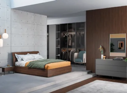 Letto in melaminico Noce con testiera arcuata Bend di Novamobili