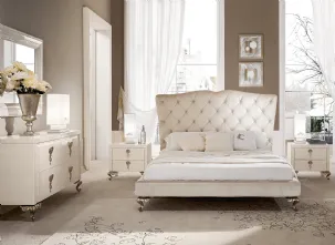 Letto classico George Alto in tessuto imbottito e trapuntato di Cantori