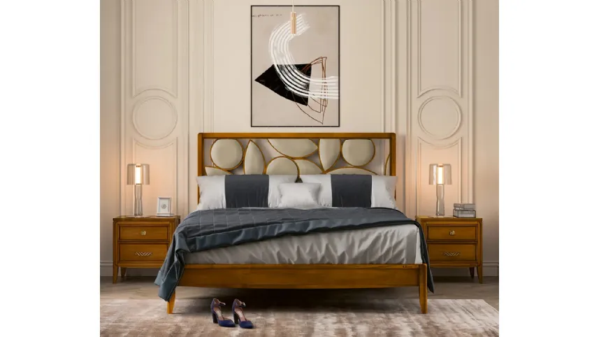 Letto Incanto in legno con testiera in pelle di Le Fablier
