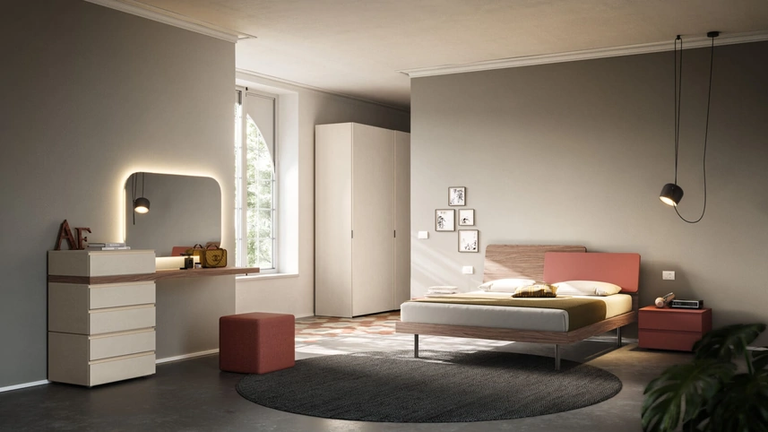 Letto matrimoniale Loli Night 19 in materico Noce e Mattone di Orme