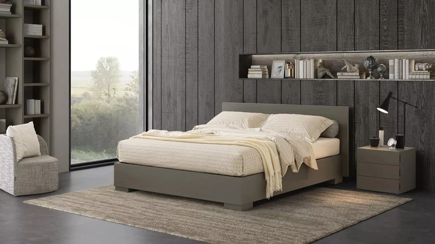 Letto in legno con testiera e base contenitore Valdo di Oggioni