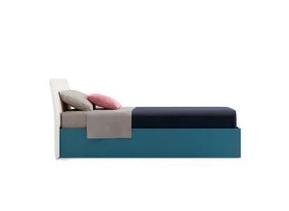 Letto singolo Flare con testiera in tessuto e box contenitore di Nidi