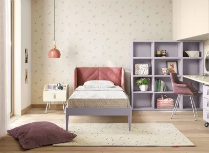 Letto singolo Nuk con testiera rivestita in tessuto di Nidi